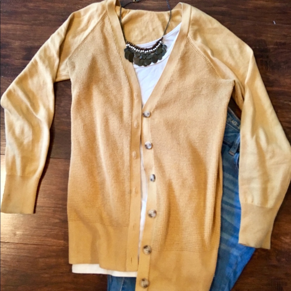 Mustard Yellow Cardigan & Brown Necklace Bundle